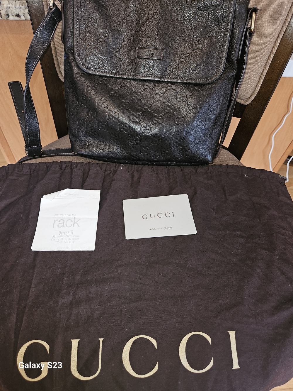 Gucci Guccissima Leather Messenger Crossbody Bag Chocolate Brown